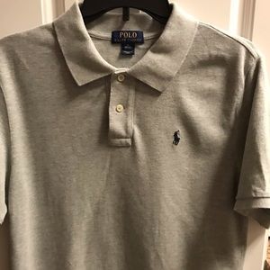 Polo youth X-large gray with Navy logo short sleeve shirt.